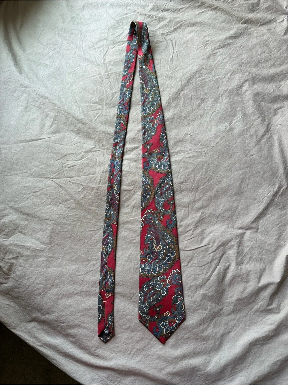 Cabralli Collection Mens 100% Silk Retro Neck Tie Red Paisley Luxe Old Money